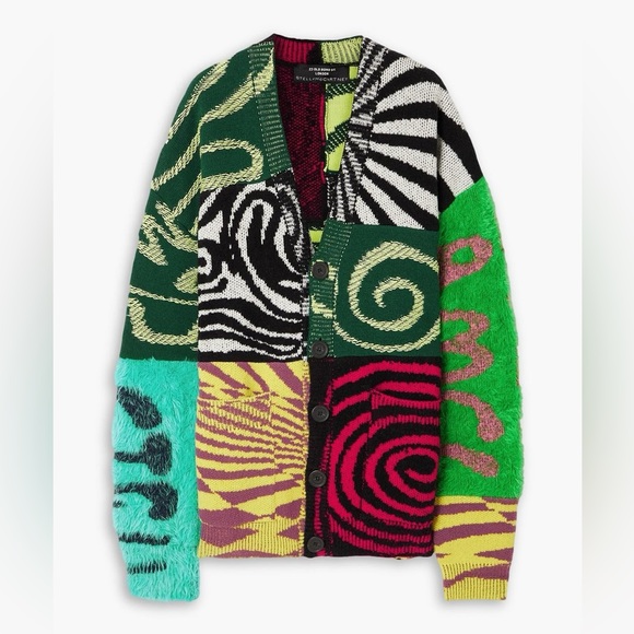 STELLA MCCARTNEY Ed Curtis Patchwork Jacquard-Knit Wool CardiganSize XXS .